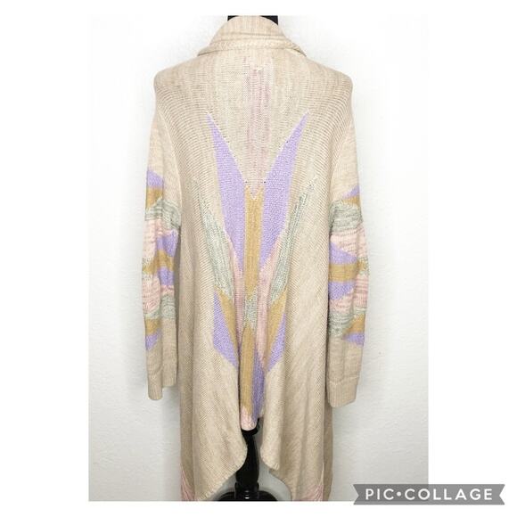 Lauren Ralph Lauren tan pink southwestern open long wool blend cardigan L/XL - Picture 16 of 16